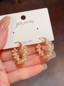 hikaw 18k saudi gold earrings pawnable legit south sea pearl white Diamond encrusted zircon Hoop earrings for women haute couture girlfriends birthday gift