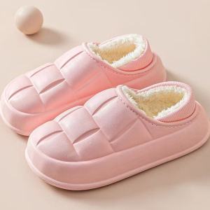 Womens Cotton Slippers with Heel Indoor Home Fleece Lined Soft Bottom Slip-On Shoes Warm Postpartum Shoes Non-Slip Winter