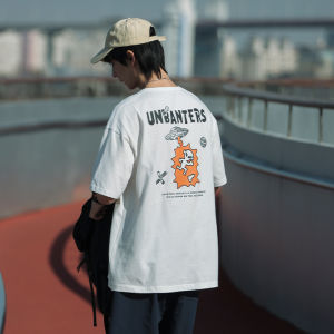 H Jiumuchi Fashion Brand Short Sleeve T-shirt Male American Retro Alien Print Handsome Personalized Hip Hop Mens Undershirt