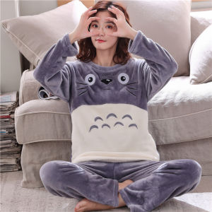 Real Shot Coral Velvet Pajamas Womens Autumn and Winter Flannel Fleece Lined Padded Warm Keeping Cinnamoroll Babycinnamoroll Ins Home Wear Suit