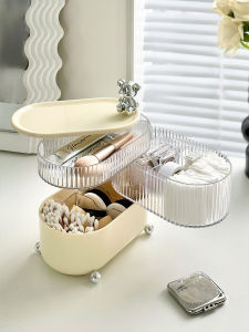 Multi-Functional Dustproof Makeup Cotton Storage Box Lipstick Q-Tip Organizer Desktop Cosmetic Holder Elliptical Plastic Bin