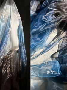 Liquid Gradient Water Light Fabric Design High Gloss Otago Shawl Transparent Feel Drifting Hanfu Designer Material Home Decor