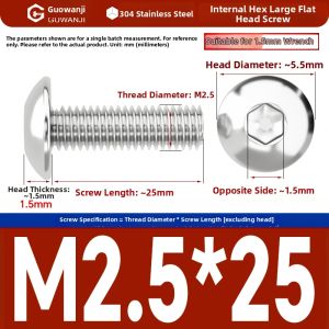 GUWANJI | Large Head Hexagonal Stainless Steel Bolts M4