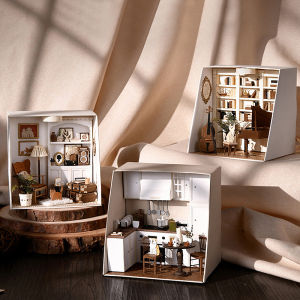 ตุ๊กตาไม้ขนาดเล็กสำหรับทำของตกแต่งห้องนอนในบ้านของเล่นห้องพร้อมชุดเฟอร์นิเจอร์พร้อมไฟ LED สำหรับเป็นของขวัญของตกแต่งบ้าน