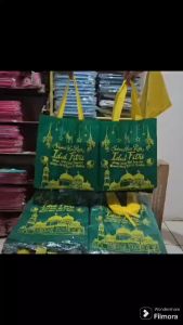 IVLOVE - Grosir 12pcs Goodie Bag Tas Lebaran Spundbond Hantaran Lebaran Tapak Press Lusinan Tas Idul Fitri Ukuran 38x45 Harga Grosir