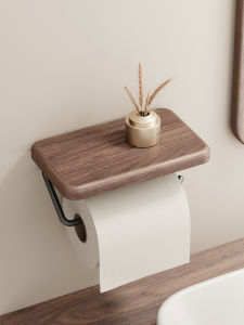 Walnut Bathroom Toilet Paper Holder Wall Mounted No Drilling Mobile Phone Stand Toilet Paper Roll Holder Bathroom Organizer