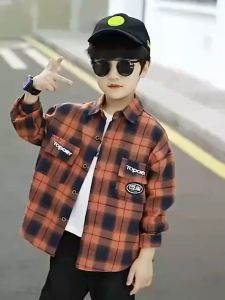 เด็กชาย เสื้อแขนยาวผ้าฝ้ายลายสก๊อตเ ด็กชายในเสื้อเชิ้ตเด็กลายสก๊อตเสื้อเด็กตัวใหญ่ เหมาะสําหรับเด็กผู้ชายอายุ 2-10 ปี