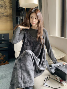 French Style Tie Dye Long Dress Womens Spring Autumn Two Piece Set Base Shirt And Dress Light Maturity Wind Slimming Elegant