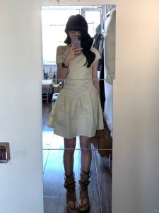 VKSOD | Sweet Gentle A-Line Dress Shoulder Bared Design Slimming Short Skirt High Waist Zipper Regular Sleeve Summer New Style VKSOd Elegant Dress