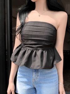 🔥Fran🔥 Women's 2025 New Style Blouse: Waist Retraction & Ruffled Edge Tube Top