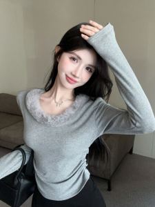 เสื้อยืดถักคอขนสัตว์ทรงสลิมฟิตสำหรับผู้หญิง ฤดูใบไม้ร่วง/ฤดูหนาว เสื้อชั้นในทรงเข้ารูป เสื้อเชิ้ตแฟชั่น เสื้อผ้าทำงาน สีสันสดใส