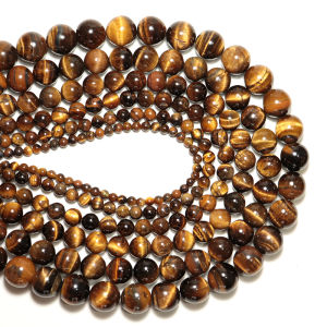 Hạt Đá Mắt Hổ Tự Nhiên 4mm-14mm Màu Nâu Trơn Nhẵn Hình Tròn Dùng Làm Đồ Trang Sức - Nhiều Kích Cỡ