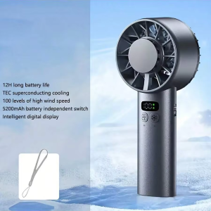 100 Speeds Handheld Fan 5200mAh Large Battery Ice Cooling Fan LED Display Portable Fan for Travel Outdoor Shopping