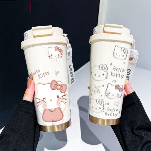 Kitty Cat Large Capacity Insulated Mug Portable Double Drink Hole Coffee Straw Water Cup New High Aesthetic Value for Women