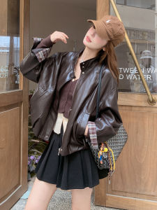 Caramel American Style Sweet Cool Streetwear Leather Jacket Womens 2025 Autumn New Motorcycle Style PU Leather Jacket