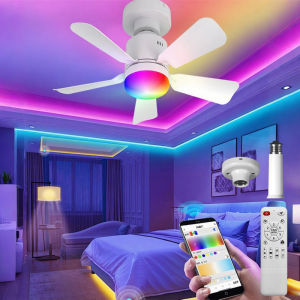 Smart Ceiling Fan RGB Lighting E27 Fans Lamp APP Control via Bluetooth Ceiling Fan with Silent Design for Bedroom Decorations