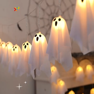 🔥MYStock🔥Halloween Ghost String Lights 2.5M 10LED Battery Powered Remote 8 Modes Home Party Decoration
