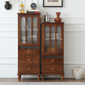 Retro Style Solid Wood Wine Cabinet Display Cabinet Living Room Wall Storage Cabinet Cream Style Integrated Storage Tea Cabinet