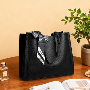 TAOHUALIHUA | Soft Leather Tote Bag for Commuter Stylish Autumn and Winter One Shoulder Large with Scarf Decoration