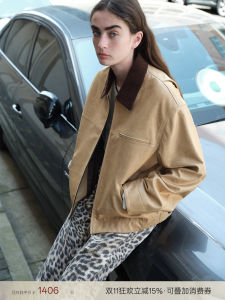 เสื้อแจ็คเก็ตหนังแกะแท้สไตล์ฟู้จิเนน ทรงหลวม แขนยาว ปกหนัง สำหรับผู้หญิง ฤดูใบไม้ร่วง 2024 เสื้อโค้ทผู้หญิง