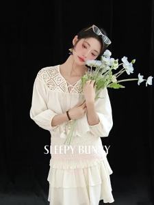 Bohemian Hollow-out Lace Ruffles Summer Waist-cinching Young-looking Layered Dress