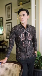 BATIK ARKANZA Motif MAHAMERU HITAM Hem Atasan Kemeja Baju Batik Pria Cowok Laki Laki Slimfit Full Lapis Furing Lengan Panjang Laskala batik Manz one official Wou batik  waskito Brotherholic Redcliff official shop Prabuseno Antasena Handara