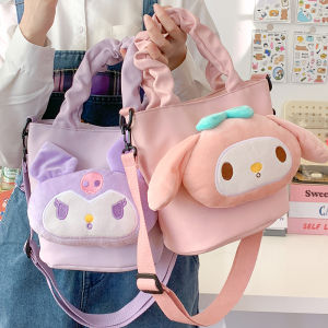 กระเป๋าถือลายการ์ตูนน่ารัก กระเป๋าสะพายข้างผ้าใบสไตล์เกาหลีสำหรับผู้หญิง ฤดูใบไม้ผลิ 2025 กระเป๋าถือทรงถังทันสมัย กระเป๋าสะพายข้างหนังสัตว์เทียม