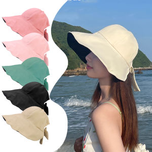 Womens Hat Back Bow Big Edge Sunshade Fishermans Hat Summer Sunscreen Anti Ultraviolet Empty Top Sun Hat Korean Mask Caps