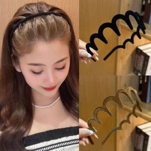 C.three Wave Flocking Headband Anti Slip Face Wash Headband Simple Headdress Women