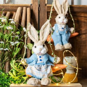 Country Style Handmade Rabbit Wall Hanging Decorative Grass Weaving Garden Decoration Cute Ornaments for Kindergarten