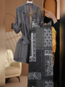 DANTING | New Spring Long Sleeve Gray Shirt Camisole Dress Set