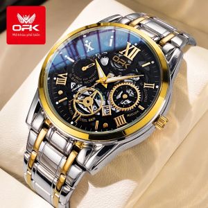 OLEVS | Đồng Hồ Thạch Anh Chống Nước OPK 8135 Dành Cho Nam Với Kim Dạ Quang Phát Sáng Ban Đêm Dây Đeo Bằng Thép Không Gỉ Đồng Hồ Đeo Tay Sang Trọng Có Lịch Đầy Đủ