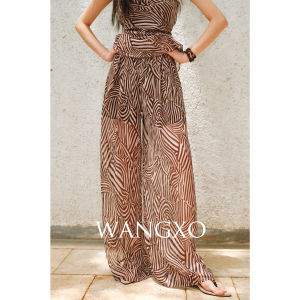 WANGXO | Áo Cổ Xẻ Thắt Dây & Quần Ống Rộng In Hình Trừu Tượng