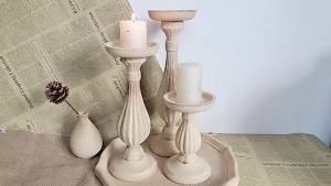 Handmade Table Desktop Decoration Plain Decorative Ornaments Vintage Wooden Candlestick Wooden Creative Candlestick Tray Photography Props European Style Candle Holder