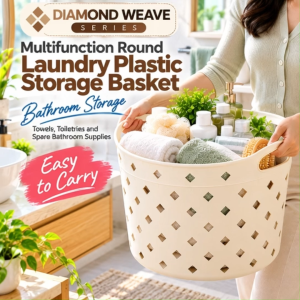 DIAMOND WEAVE Series Multifunction Round Laundry Plastic Storage Baskets with Handle