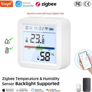 ZigBee Temperature Humidity Sensor with Tuya APP Control and BackLight LCD Works With Google Assistant and Need Tuya Zigbee Hub