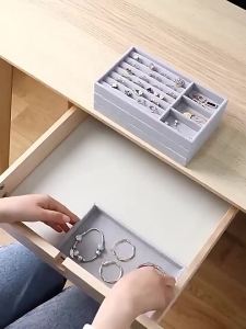 Jewelry Storage Box Earring Ring Necklace Brooch Holder Flannelette Jewelry Display Box Necklace Classification Organizer