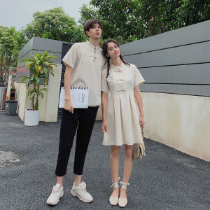 ชุดเสื้อยืดแขนสั้นผู้หญิงสไตล์จีนย้อนยุคแบบปรับปรุงใหม่ ชุดเด็กนักเรียน ชุดฤดูร้อน ชุดทำงาน ชุดเสื้อผ้าคู่