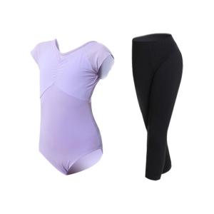 Child Dance Costume Summer Purple Short Sleeve Set