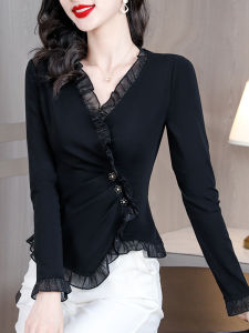 Fashionable Knitted Long Sleeve T-Shirt Womens Base Layer Top Spring Autumn Winter Stylish Small Shirt Korean Style V-neck