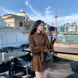 Retro Suede Short Coat Jacket Womens Casual Loose British Style Spring Autumn New Style Slimming Outerwear Korean Version