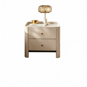 Cream Style Marble Top Bedside Cabinet 2 Drawers