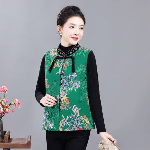Áo Vest Lót Lông Cừu Cotton Phong Cách Trung Hoa Cổ Điển Cho Phụ Nữ Trung Niên Và Cao Tuổi Mùa Thu Đông Có Nút Cài Áo Vest Dài Thường