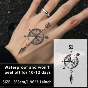 1/2PCS Semi-Permanent Long Lasting Waterproof Temporary Tattoo Sticker Compass Arrow Arm Flash Tatto Fake Tatoo for Man Women