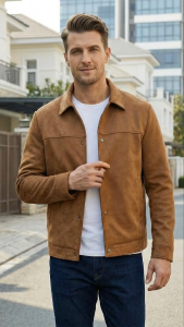 Áo Khoác Nam Da lộn ARISTINO form Regular Fit màu nâu trendy sang trọng lịch lãm - AJK607EDP01