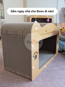 Nhà Cho Mèo Gỗ 2 Mặt Cứng Cáp Tích Hợp Ổ Mèo Bàn Cào Móng Cho Mèo Bóng Đồ Chơi Và Catnip Giấy Carton Bền Đẹp