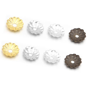 100Pcs Iron Flower Round Beads Caps Tessal Caps Jewelry Beads Making Supplies Diy Findings Accessories