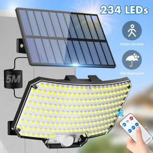 256/234 LED Solar Outdoor Lights Motion Sensor Security Lights 5m Cable IP65 Waterproof Flood Lights for Outside Yard Garage