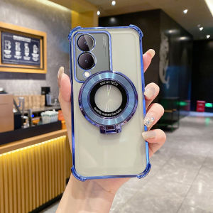 Vivo Y17s Phone Case with Airbag Four Corners Anti-fall Electroplated Soft Shell 4G Fashionable Suitable for Vivoy28 Luxury Creative Magnetic Stand Y36 Ultra-thin Elegant Simple Transparent Full Cover Protective Case