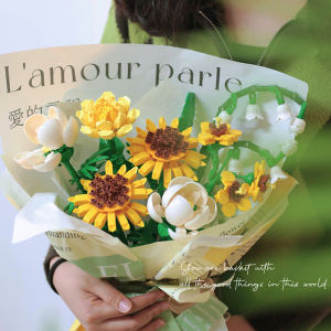 Handmade Sunflower Bouquet Puzzle Toy Assembly Fresh Flower Jigsaw Puzzle Gift for Girls DIY Craft Decoration Model Toy